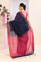 Piyari Fashion Women's Navy Blue Embellished Cotton Blend Jamdani Saree | Grocsy