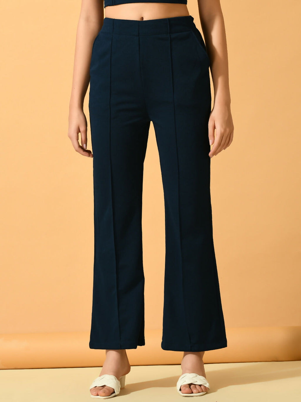 Myshka Women's Navy Blue Solid Top With Trousers | Grocsy