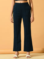 Myshka Women's Navy Blue Solid Top With Trousers | Grocsy