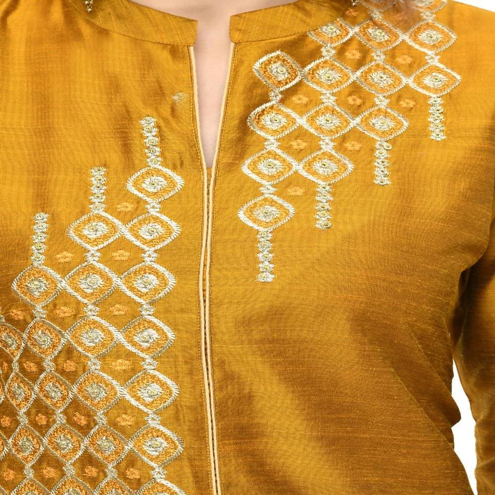 Lagi Women's Mustard Poly silk Straight Embroidred Kurta & Pant (RO115C) | Grocsy
