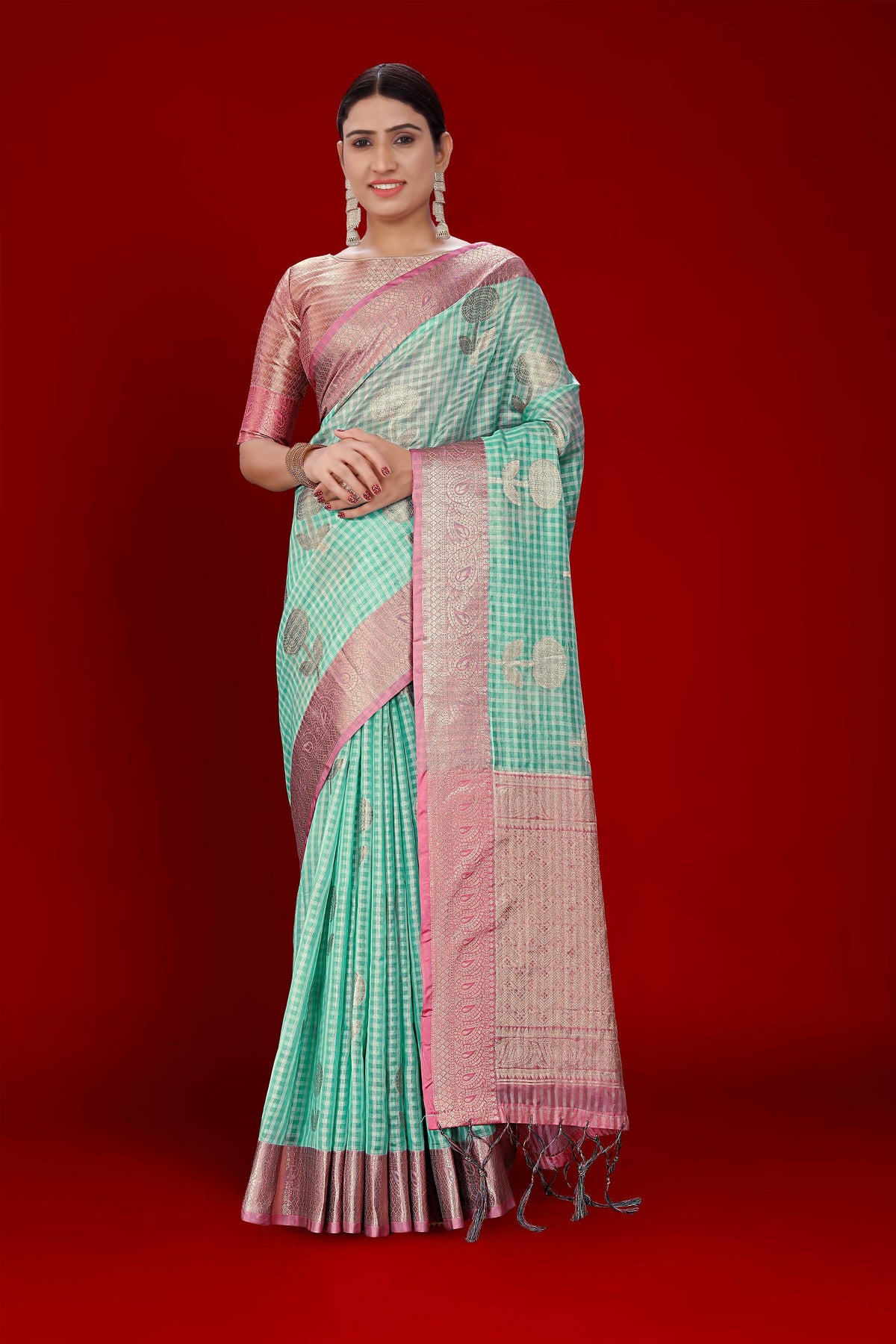 Sky Blue Soft Organza Woven Design Saree With Unstitched Blouse Piece - Zaara | Grocsy