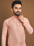 Full Stitched Kurta Pajama Set for Men by Infinity Export - Orange-Peach | Grocsy
