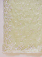 Green Tissue Slub Embroidered Saree with Unstitched Blouse - Vairagi | Grocsy