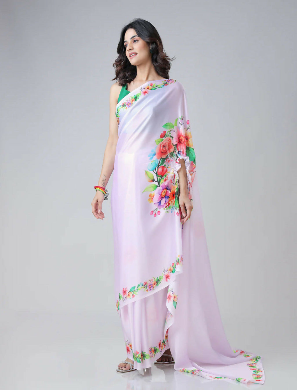 Vastranavya Mauve Freehand Flower Print Ready to Wear Saree | Grocsy