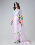 Vastranavya Mauve Freehand Flower Print Ready to Wear Saree | Grocsy