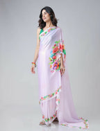 Vastranavya Mauve Freehand Flower Print Ready to Wear Saree | Grocsy