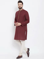 Even Apparels Maroon Pure Cotton Men's Kurta With Band Collar | Grocsy