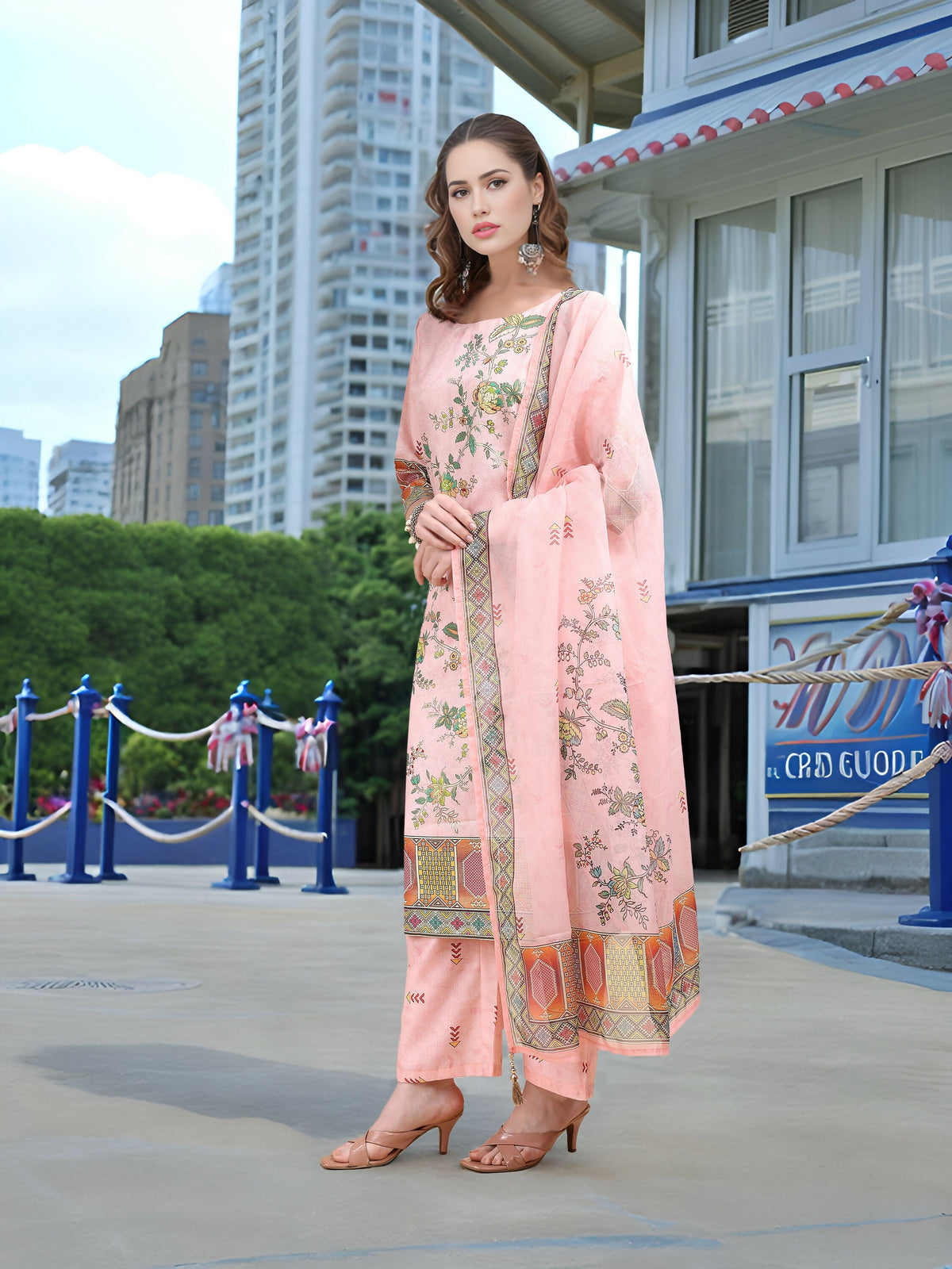 Joban Fashion Pink Position Digital Print With Position Foil Kurta Set | Grocsy