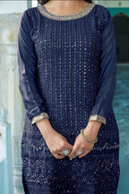 Teeya Creation Blue Colour Chinnon Silk Heavy Embroidery Work Fully Stitched Salwar Suit | Grocsy