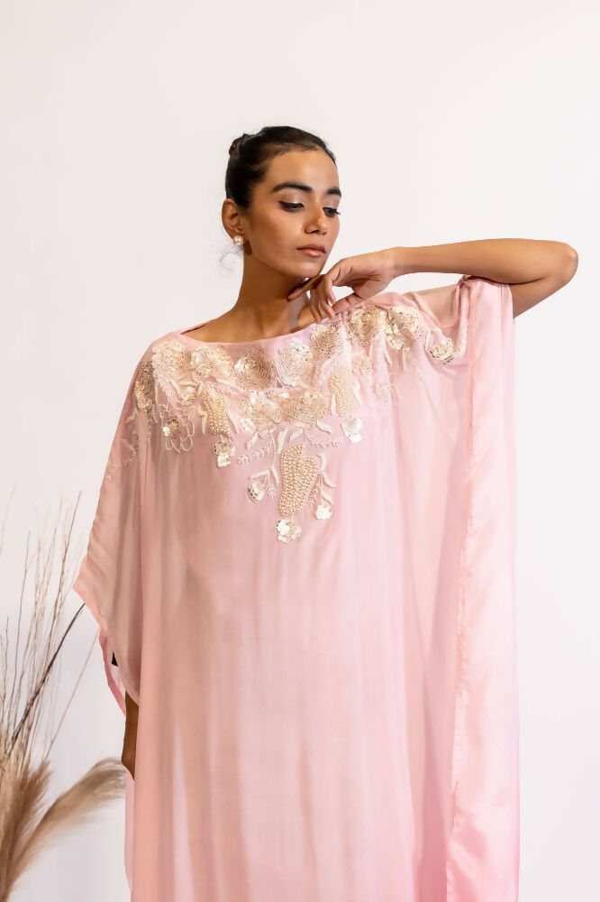 Timaraa Luxe Blush Pink Embroidered Kaftan Dress | Grocsy