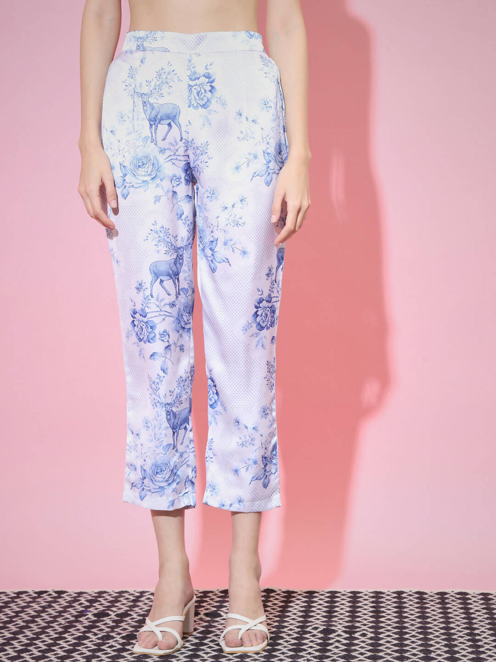Myshka Women's Blue High Neck Top With Trousers | Grocsy