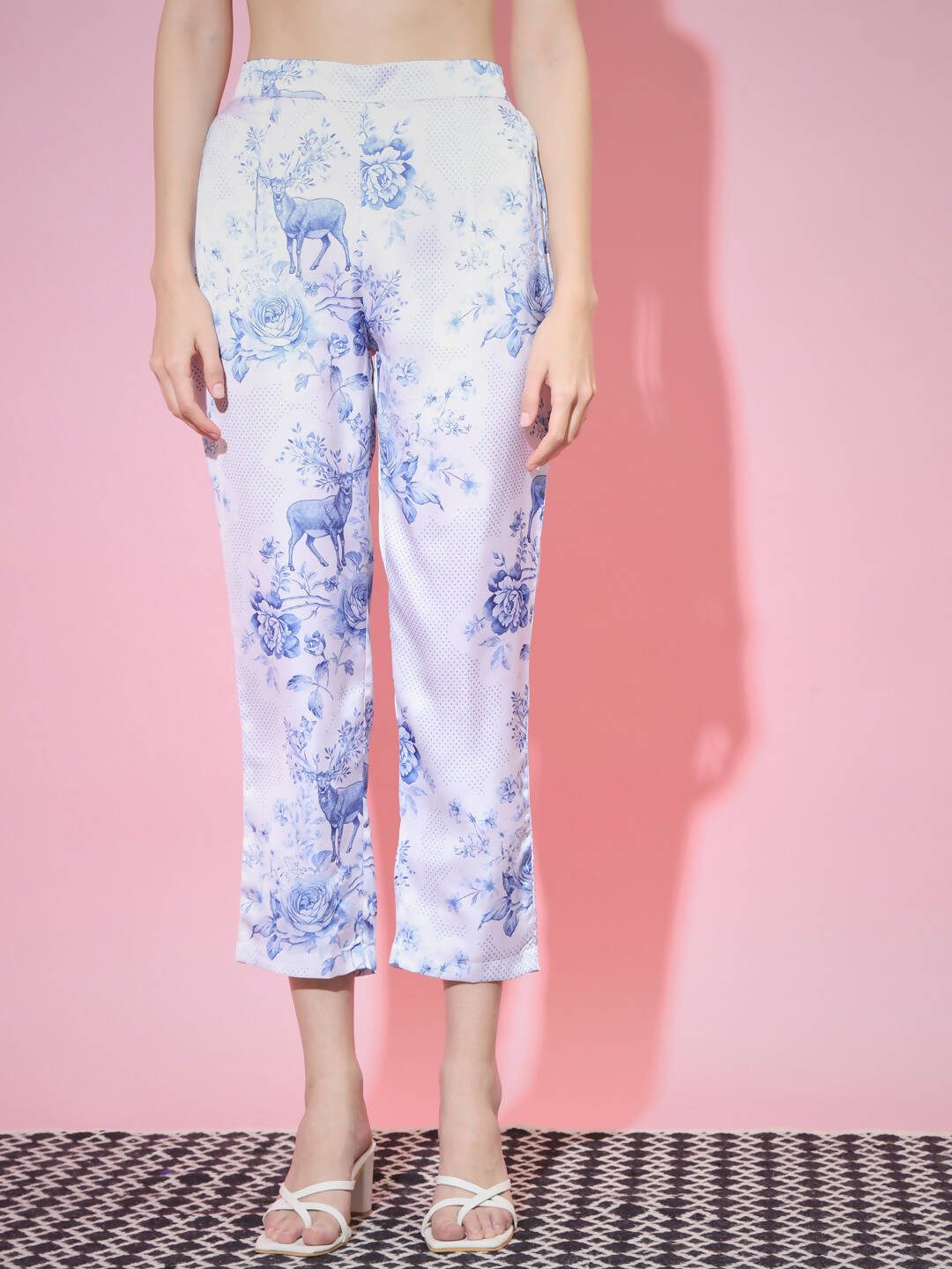 Myshka Women's Blue High Neck Top With Trousers | Grocsy