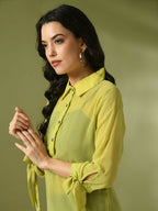 Myshka Women's Yellow Solid Georgette Longline Party Sheer Tunic | Grocsy