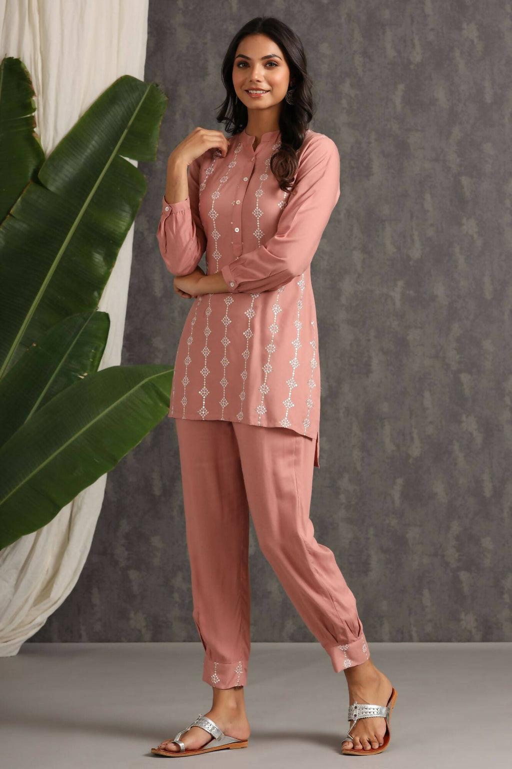 Juniper Women Onionpink Rayon Embroidered Straight Kurta Sets | Grocsy
