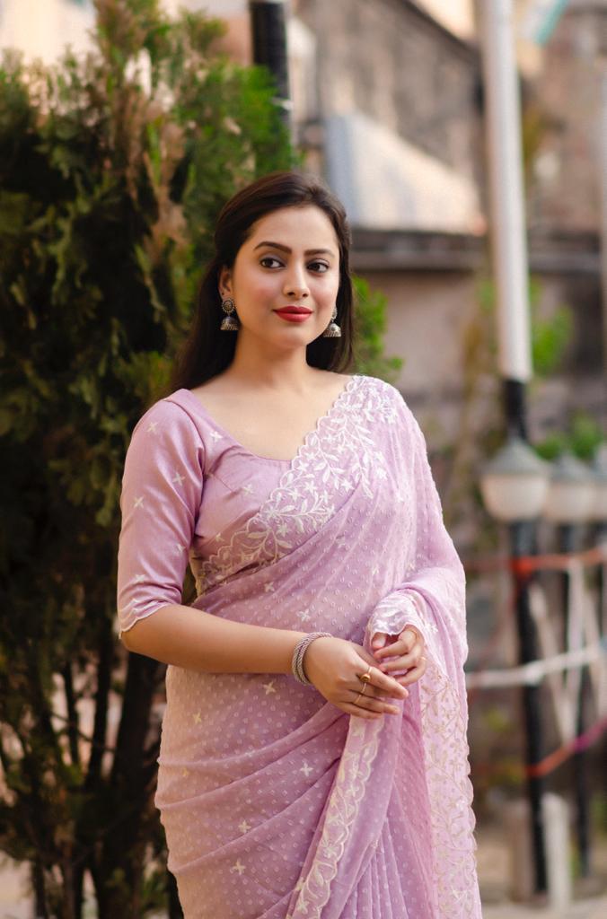 Pink Pure Chiffon Woven Design Saree with Unstitched Blouse - A2M | Grocsy