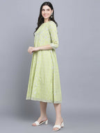 Myshka Women's Green Ethnic Motifs A-Line Midi Dress | Grocsy