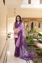 Vastranavya Lavender Weightless Marble Printed & Trim Lace Border Saree with Unstitched Blouse | Grocsy
