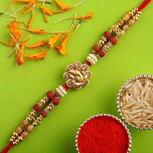Ethnic Ganesha Rakhi and Kaju Katli Box | Grocsy