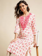 Pink Poly Rayon Aztec Printed Straight Fit Kurta - Prasuti | Grocsy