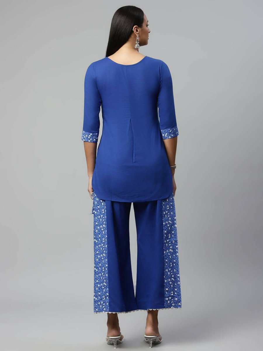 Ahalyaa Womens Royal Blue Pure Cotton Printed Tunic Palazzo Set | Grocsy
