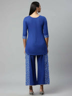 Ahalyaa Womens Royal Blue Pure Cotton Printed Tunic Palazzo Set | Grocsy