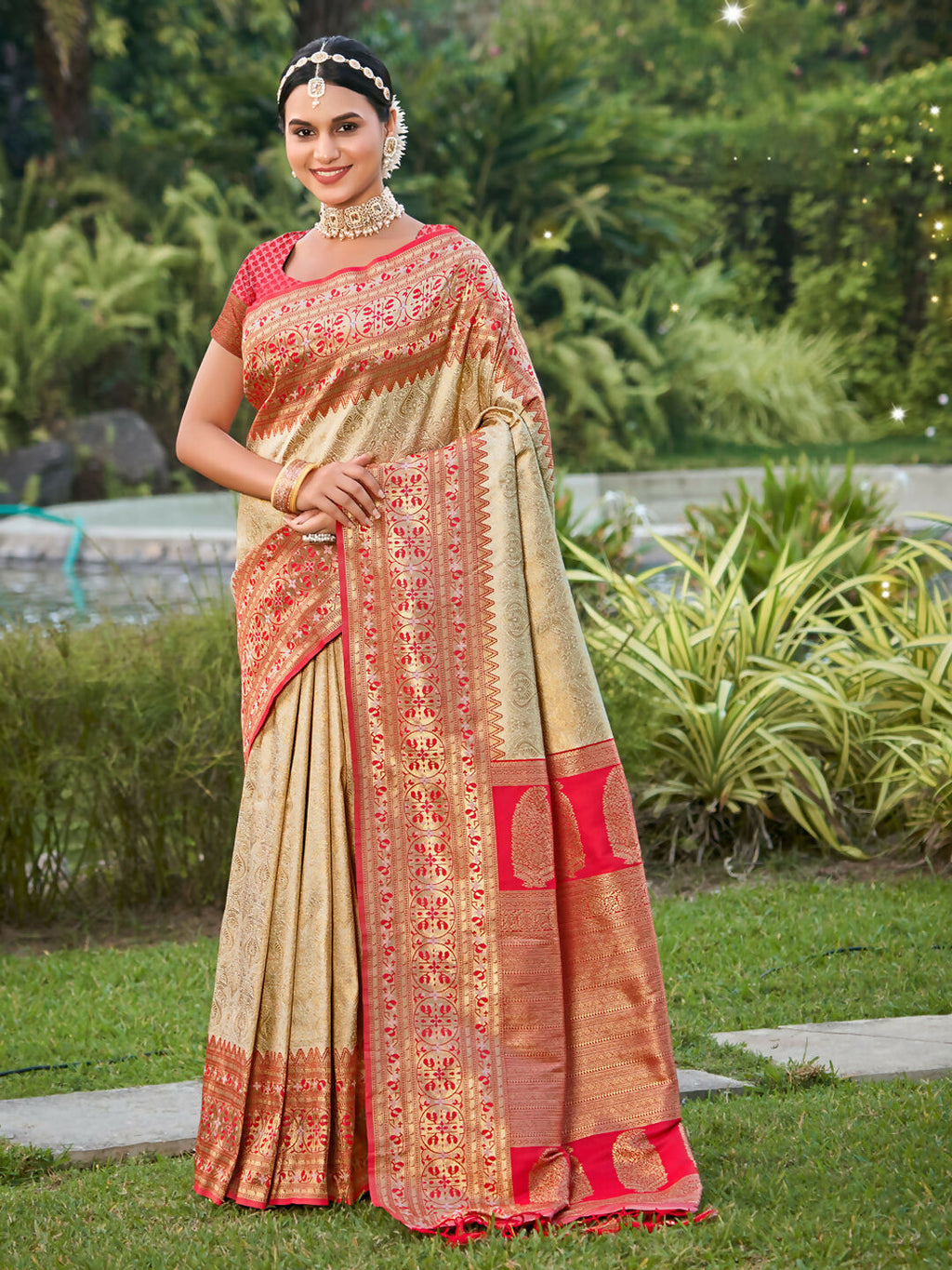 Shree Shyam Fashion Banarasi Silk White Saree | Grocsy