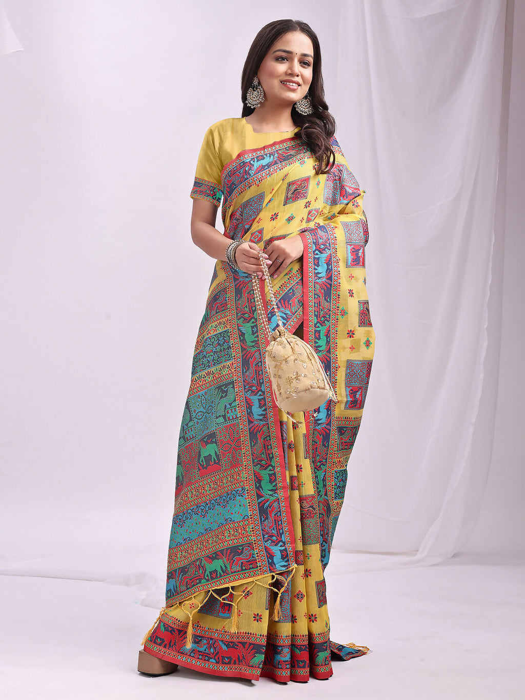 Shree Shyam Fashion Vastraloom Yellow Linen Cotton Saree | Grocsy