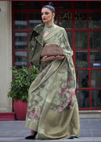 Lovely Pista Green Polly Brasso Designer Saree - Emponline | Grocsy