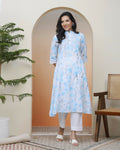 Vaasva Women White Floral Cotton Printed Flare Kurti With Pant | Grocsy
