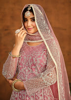 Pink All Over Embroidered Net Wedding Anarkali Suit - Emponline | Grocsy