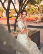 Jyoti Fashion Women's Sky Blue Mulberry Silk Paper Mirror with Zari Embroidered Designer Lehenga Choli Set | Grocsy