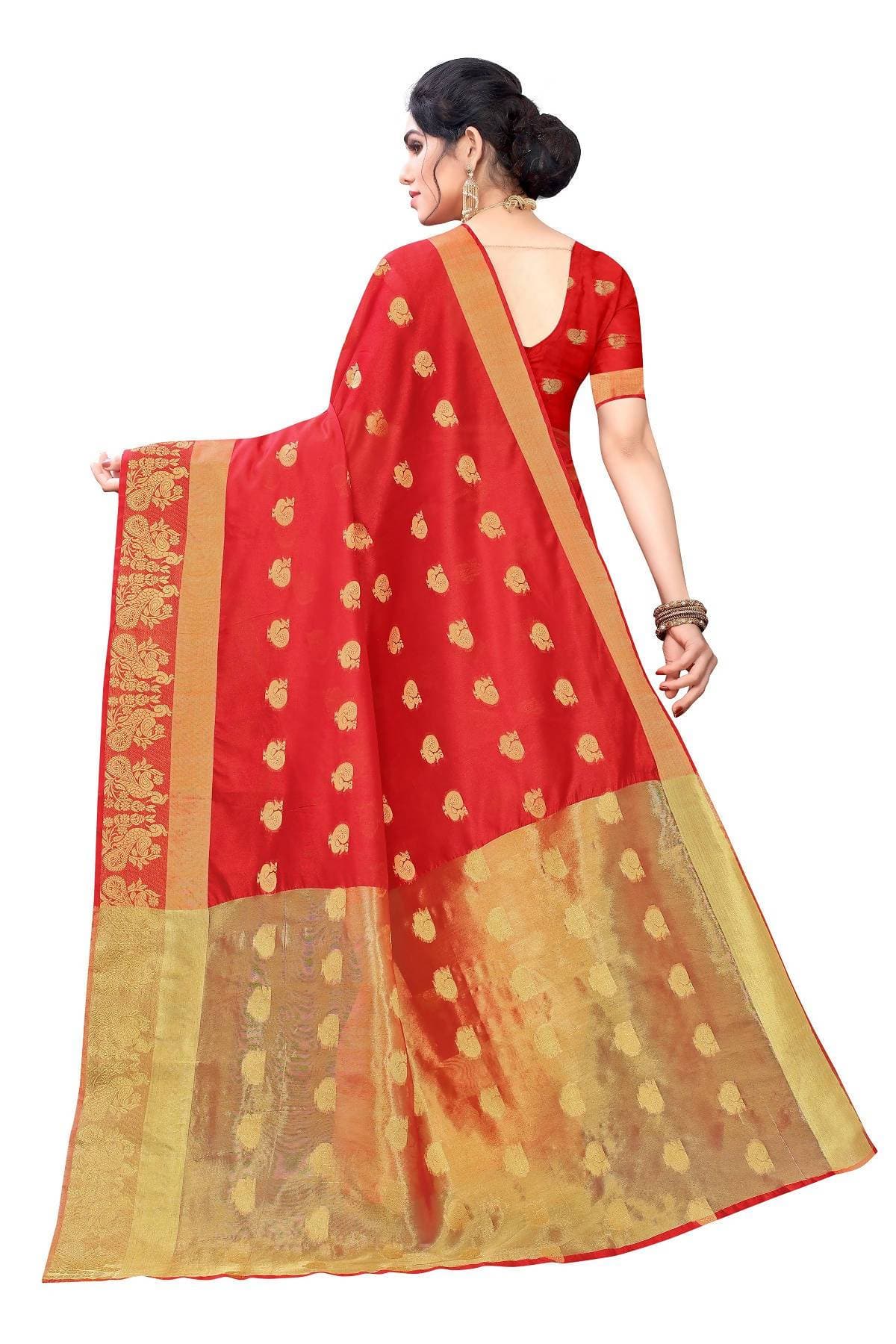 Vamika Banarasi Jacquard Weaving Red Saree | Grocsy