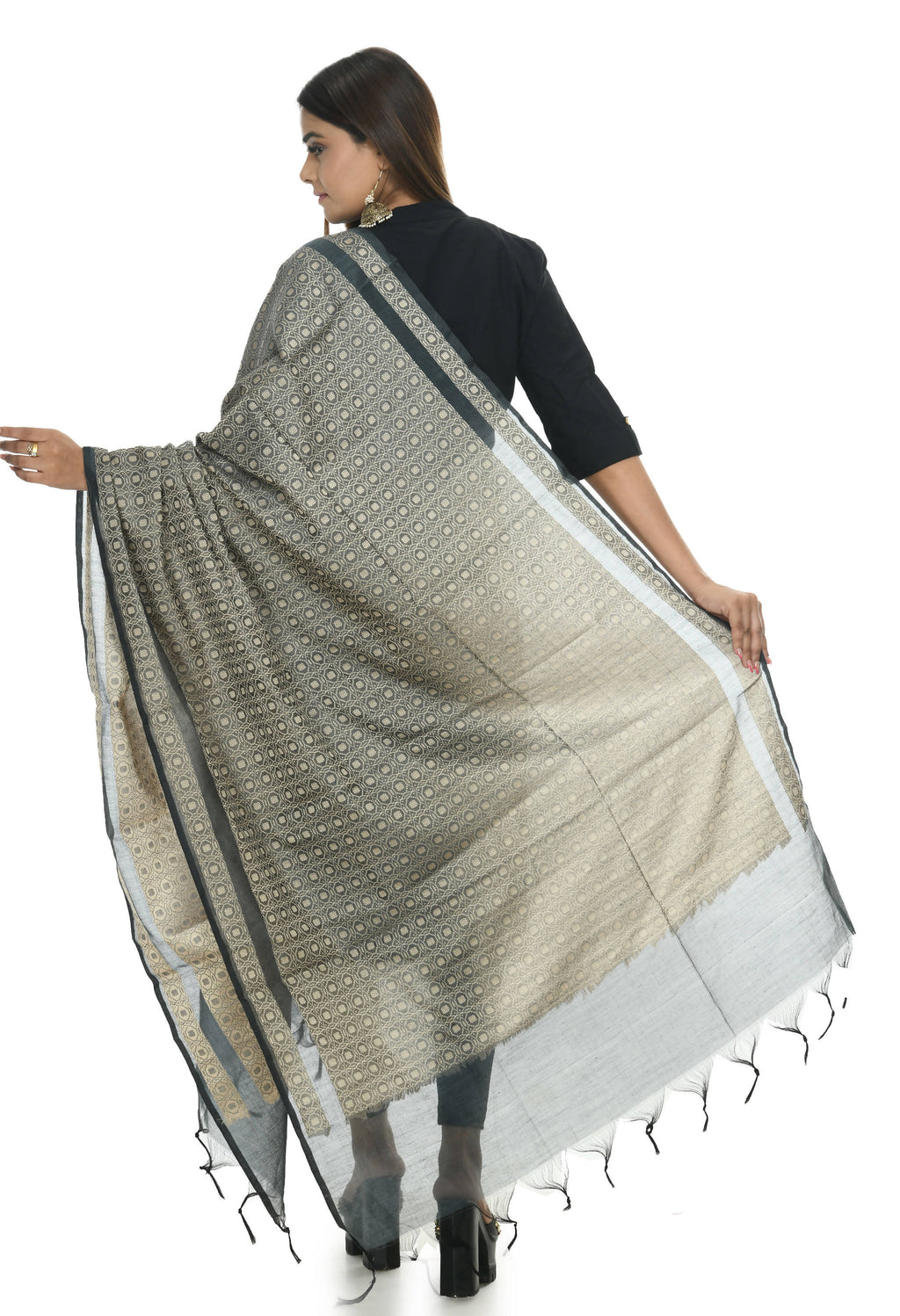 Mominos Fashion Moeza Handloom Cotton Grey Dupatta | Grocsy