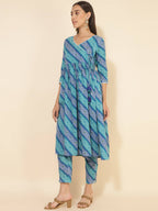 Janasya Women's Blue Cotton Bandhani Printed Casual Angrakha Co-ords | Grocsy