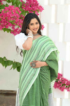 Beatitude Green Cotton Tanchori Handloom Saree | Grocsy