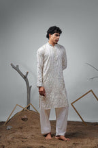 Off White Viscose Designer Embroidery Work Kurta Set - Mahotsav | Grocsy