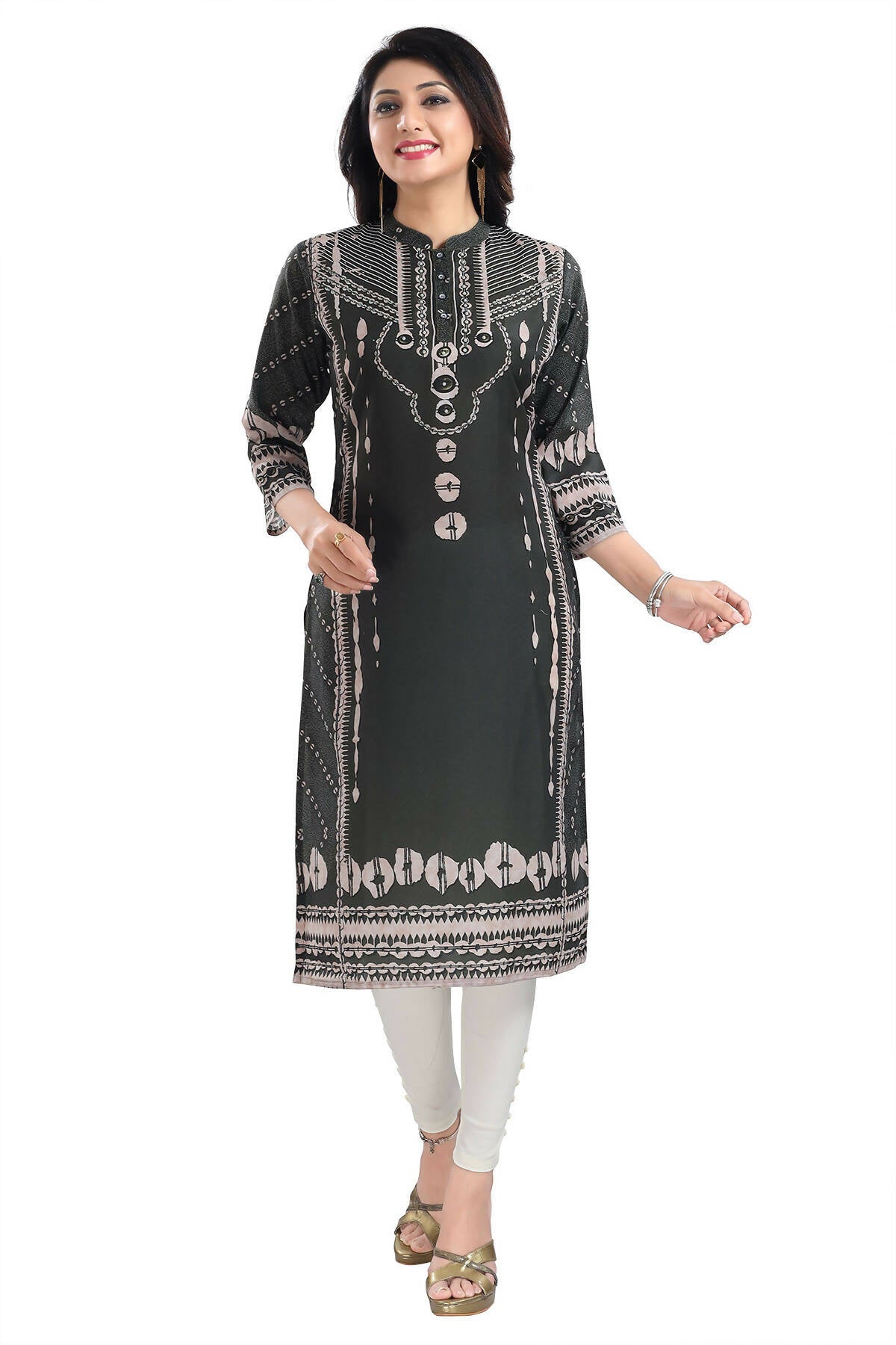 Snehal Creations Opulent Olive Digital Print Masleen Long Kurti Tunic | Grocsy