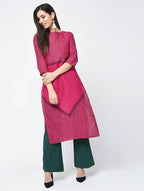Aniyah Cotton Block Printed Latest Pink Straight Kurta (AN-135K) | Grocsy