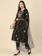 Black Embroidered Chinon Straight Kurta With Trouser & Dupatta - Salimar | Grocsy