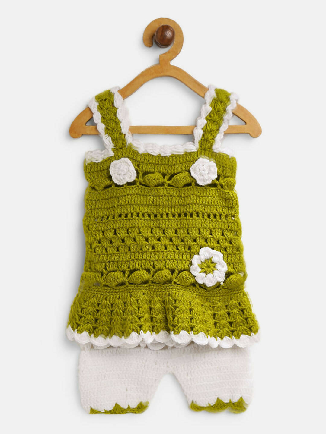 ChutPut Hand knitted Crochet Wool Royal Dress For Baby Girls - Green | Grocsy