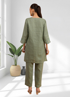 Joban Fashion Pista Green Linen Embroidered Readymade Cord Set | Grocsy