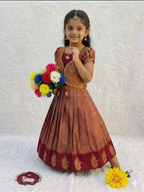 Teeya Creation Girls Rust Red Silk Traditional Langa Voni Lehenga Set With Koti Jacket-Red | Grocsy