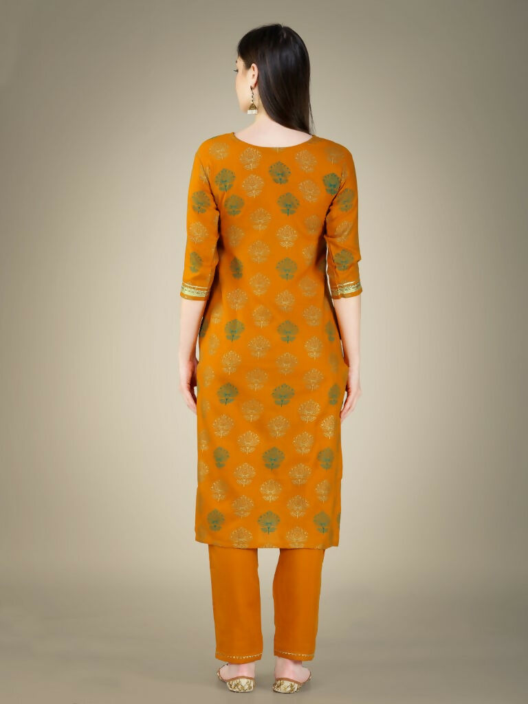 Jyoti Fashion Women's Yellow Cotton Magic Slub Embroidery & Sequence work Kurta with Trouser & Dupatta | Grocsy