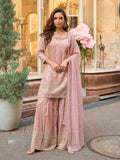 Anaita Peach Viscose Silk Readymade Palazzo Suit with Embroidery Work | Grocsy