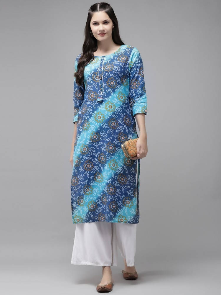 Yufta Blue Bandhani Kurta | Grocsy
