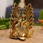 Collectible India Peacock Design Radha Krishna Idol Showpiece with Diya | Grocsy