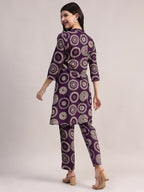 Aavyora Women's Purple Abstract Printed Pure Cotton Co-ord Set | Grocsy