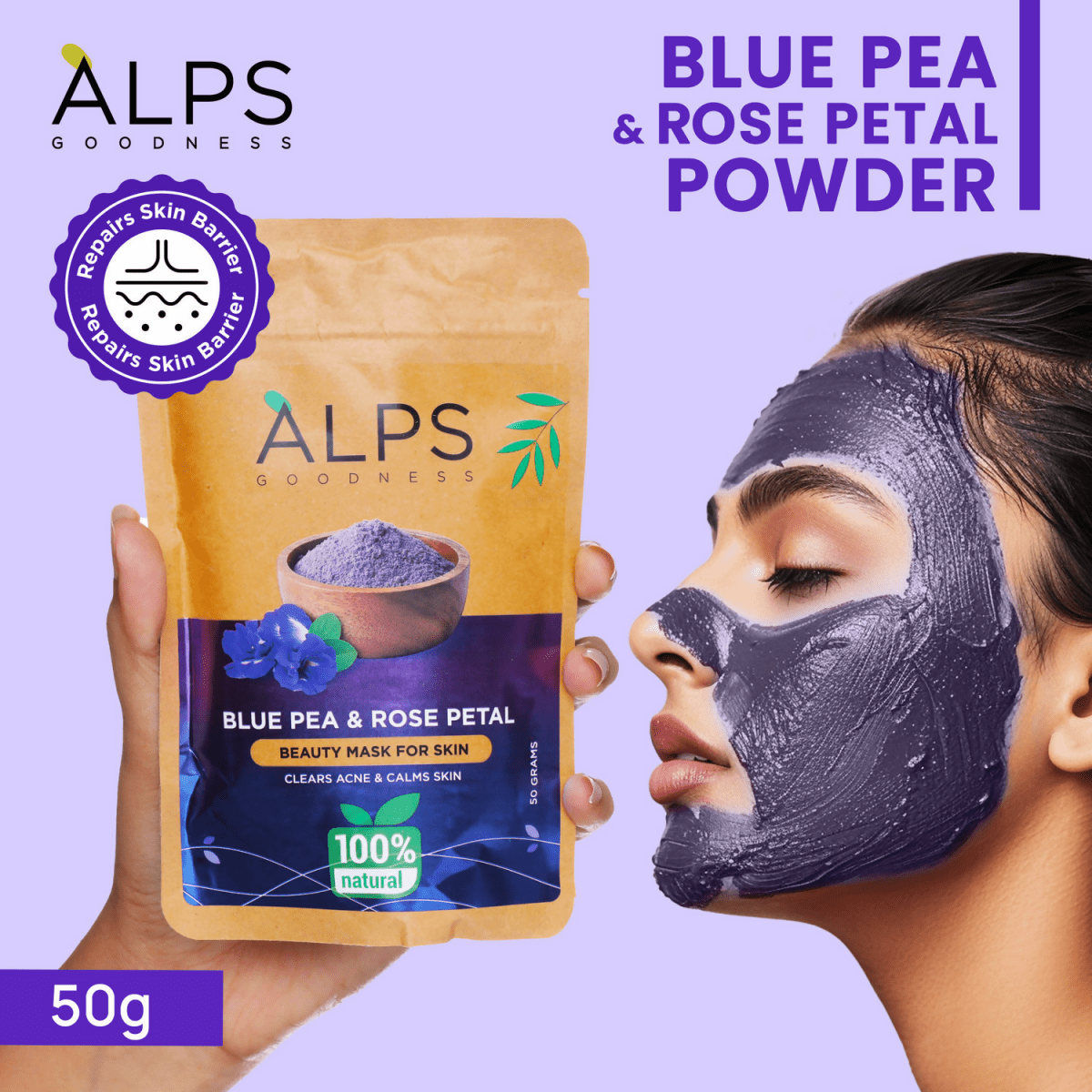 Alps Goodness 100% Natural Blue Pea & Rose Petal Beauty Mask For Skin | Grocsy