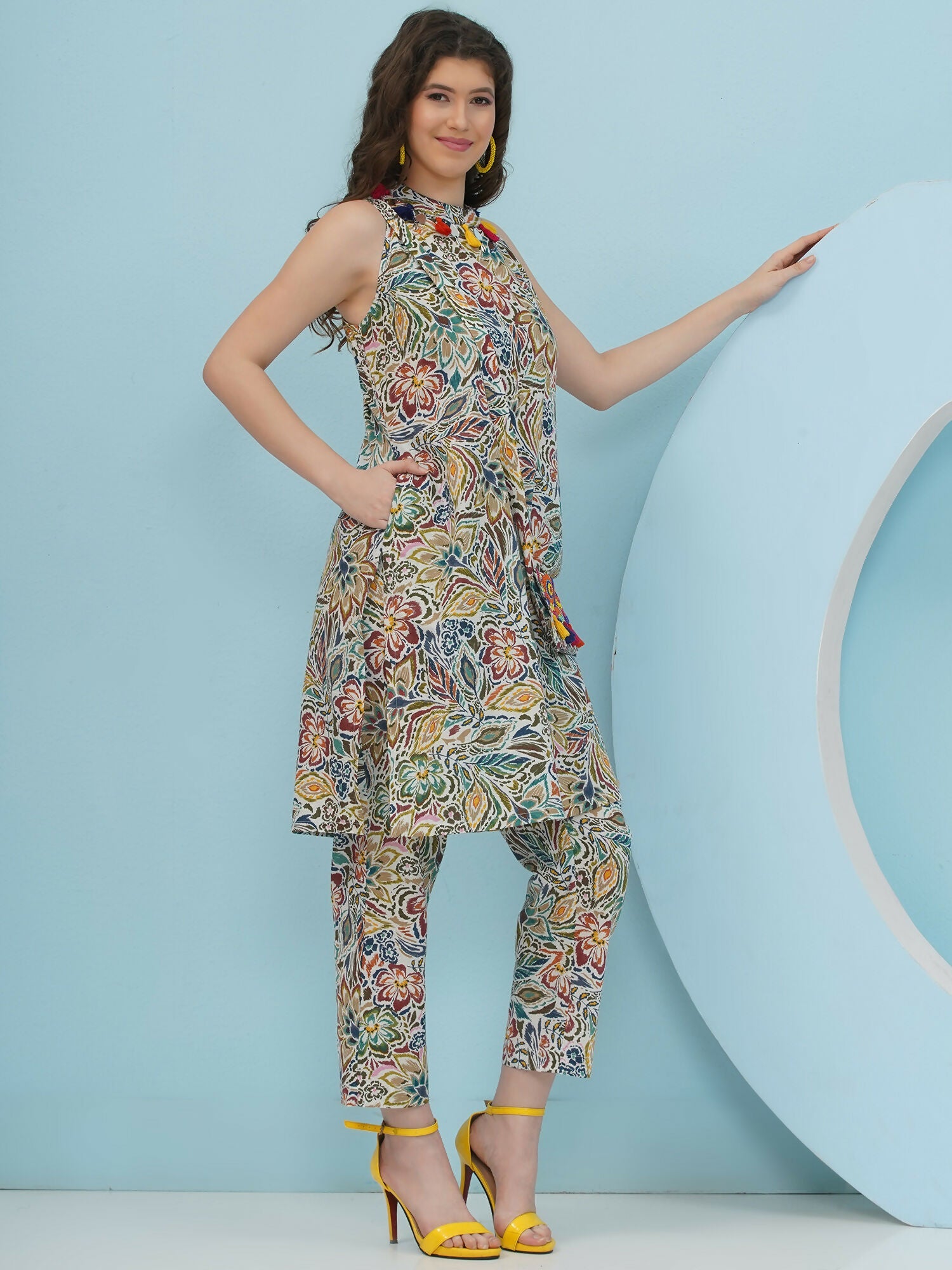 Joban Fashion Floral Co Ord Set With Embellished Sling Bag - Multi | Grocsy
