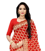 Vamika Weaving Banarasi Jacquard Saree - Red | Grocsy
